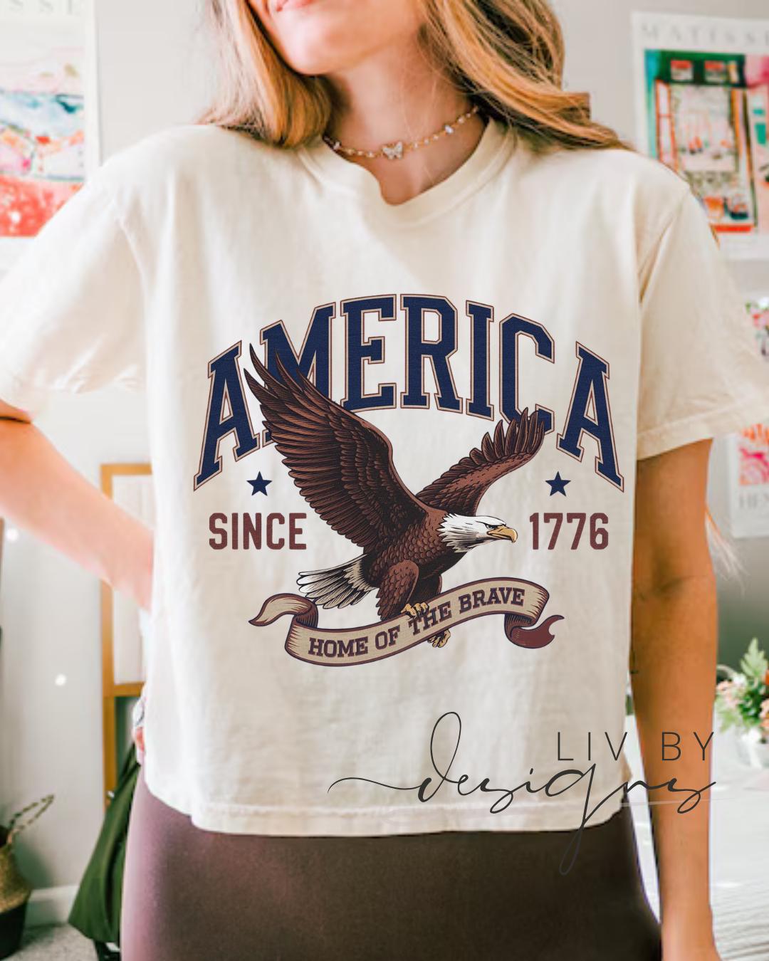 Fourth of July Cropped Tshirt, Patriotic Retro Cropped tee, Comfort Colors Boxy Tee | Patriotic land of the free, USA Retro Shirt