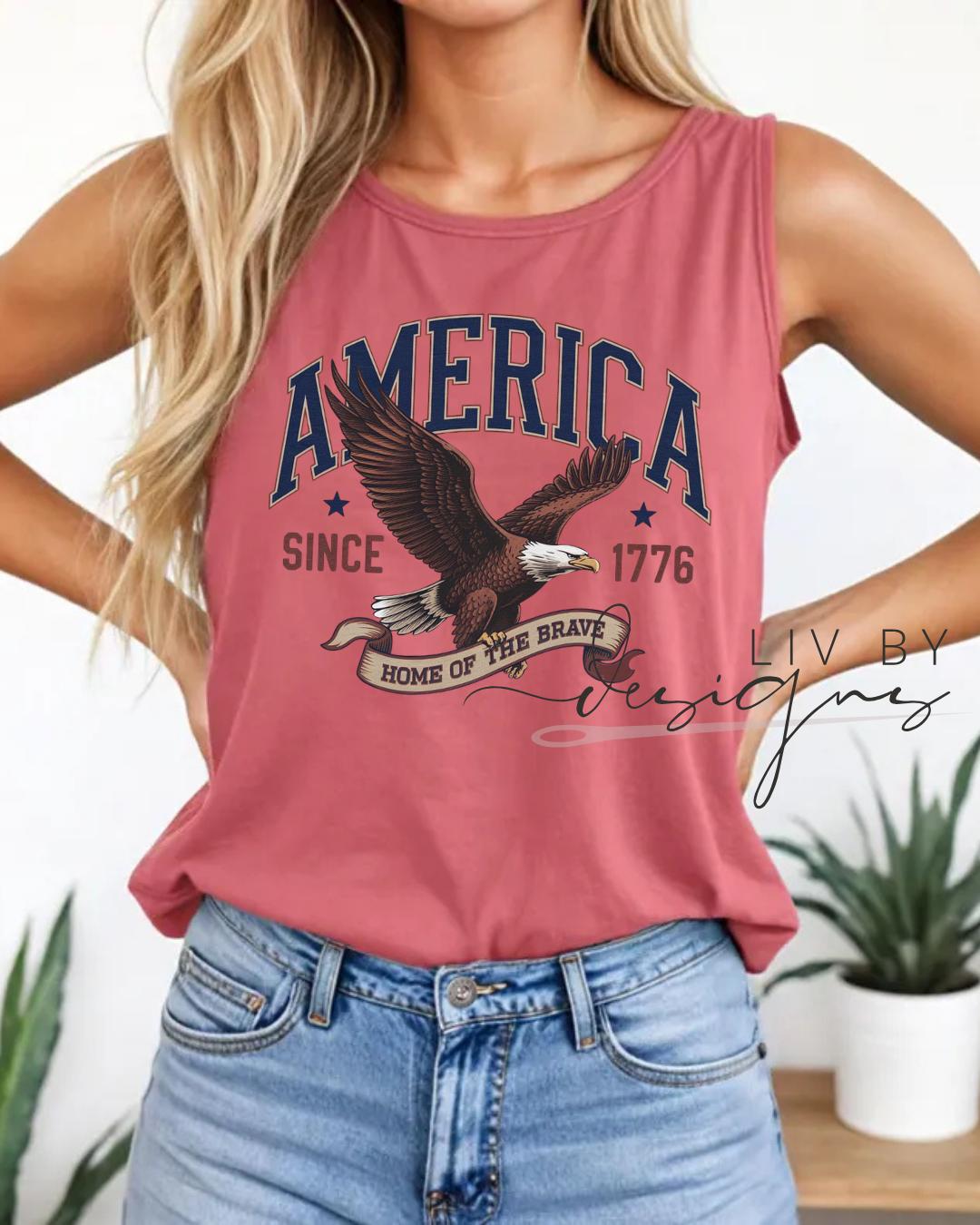Fourth of July Tank top, Patriotic Retro tank, Comfort Colors Tank top | Patriotic land of the free Graphic, USA Retro Shirt