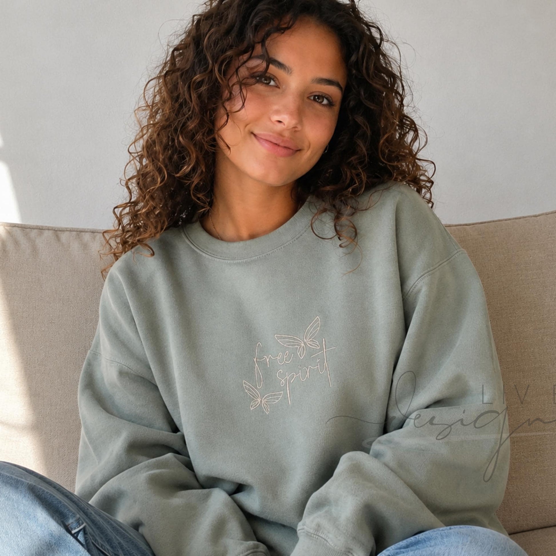 Free Spirit Embroidered Crewneck | Butterfly Embroidery Sweatshirt | Faith Inspired Crew | Minimalist Christian Pullover __etsy:8101411357