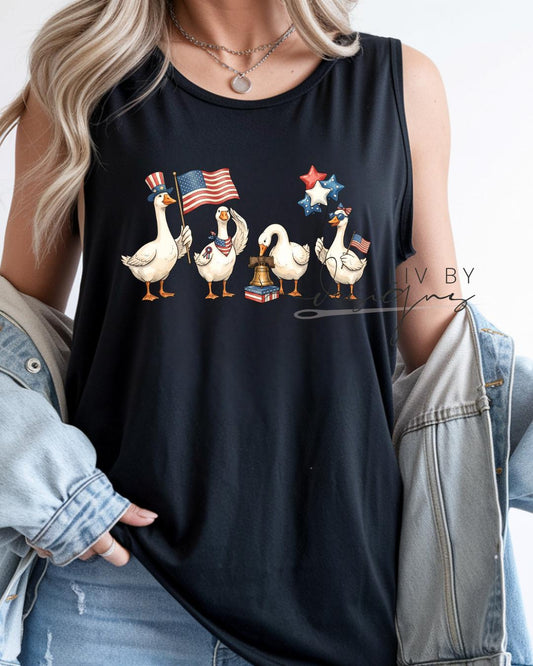Funny Patriotic Goose Muscle Tank | Fourth of July Goose Shirt | Americana Summer Tank | Cute USA Tank Top | Patriotic BBQ Outfit for Women __etsy:8093641029