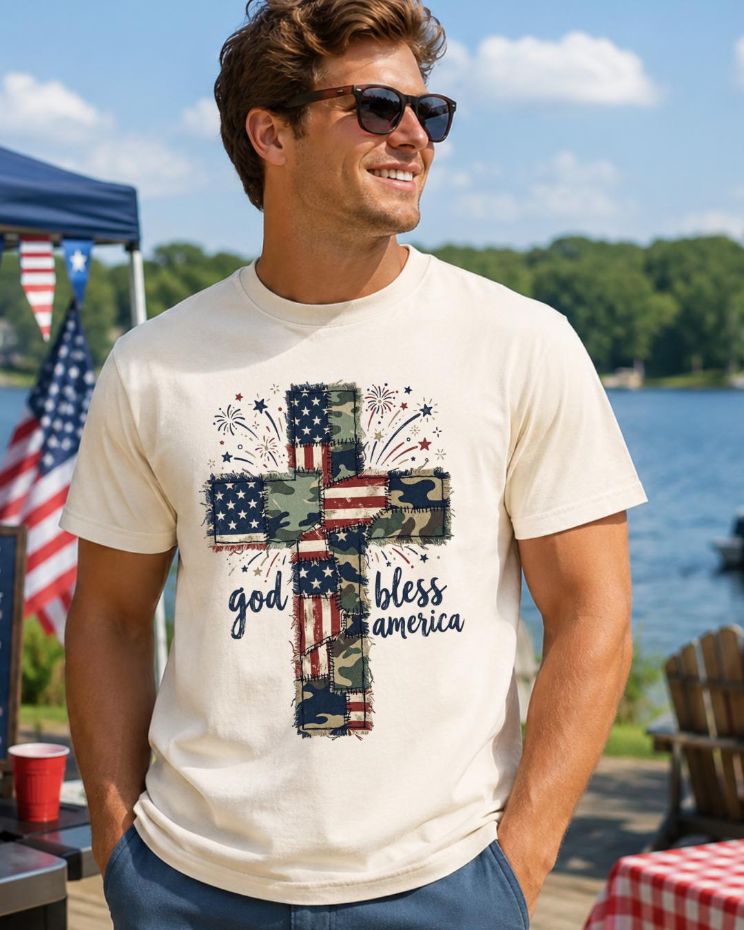 God Bless America Cross Shirt | Comfort Colors 1717 | Patriotic Faith Tee | Christian Fourth of July Shirt __etsy:8112897842