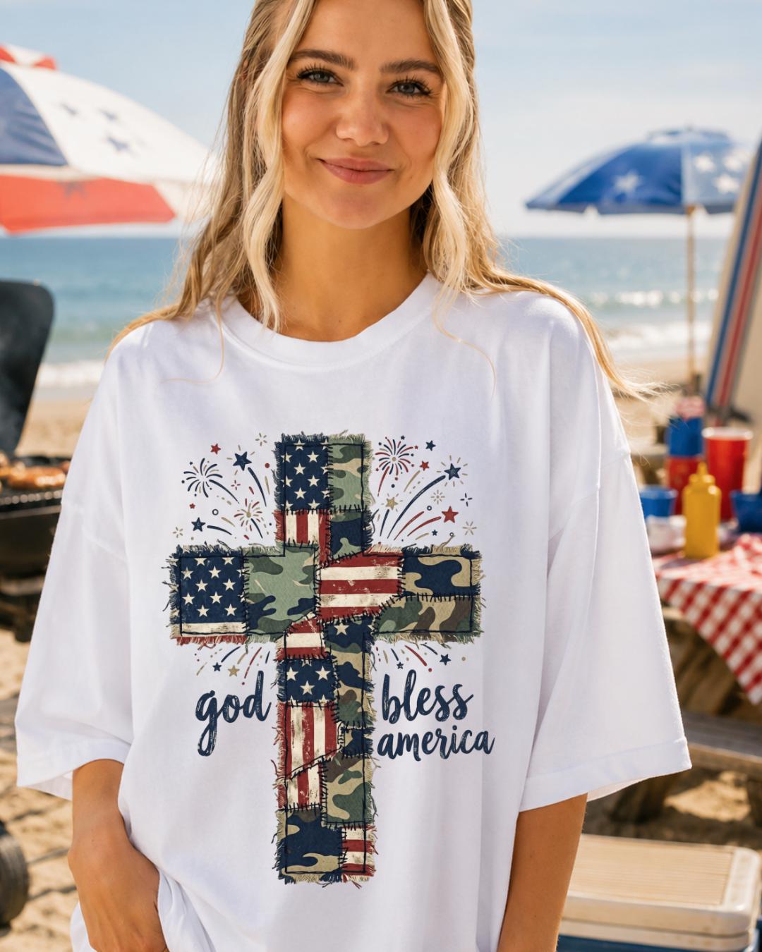 God Bless America Cross Shirt | Comfort Colors 1717 | Patriotic Faith Tee | Christian Fourth of July Shirt __etsy:8160805129