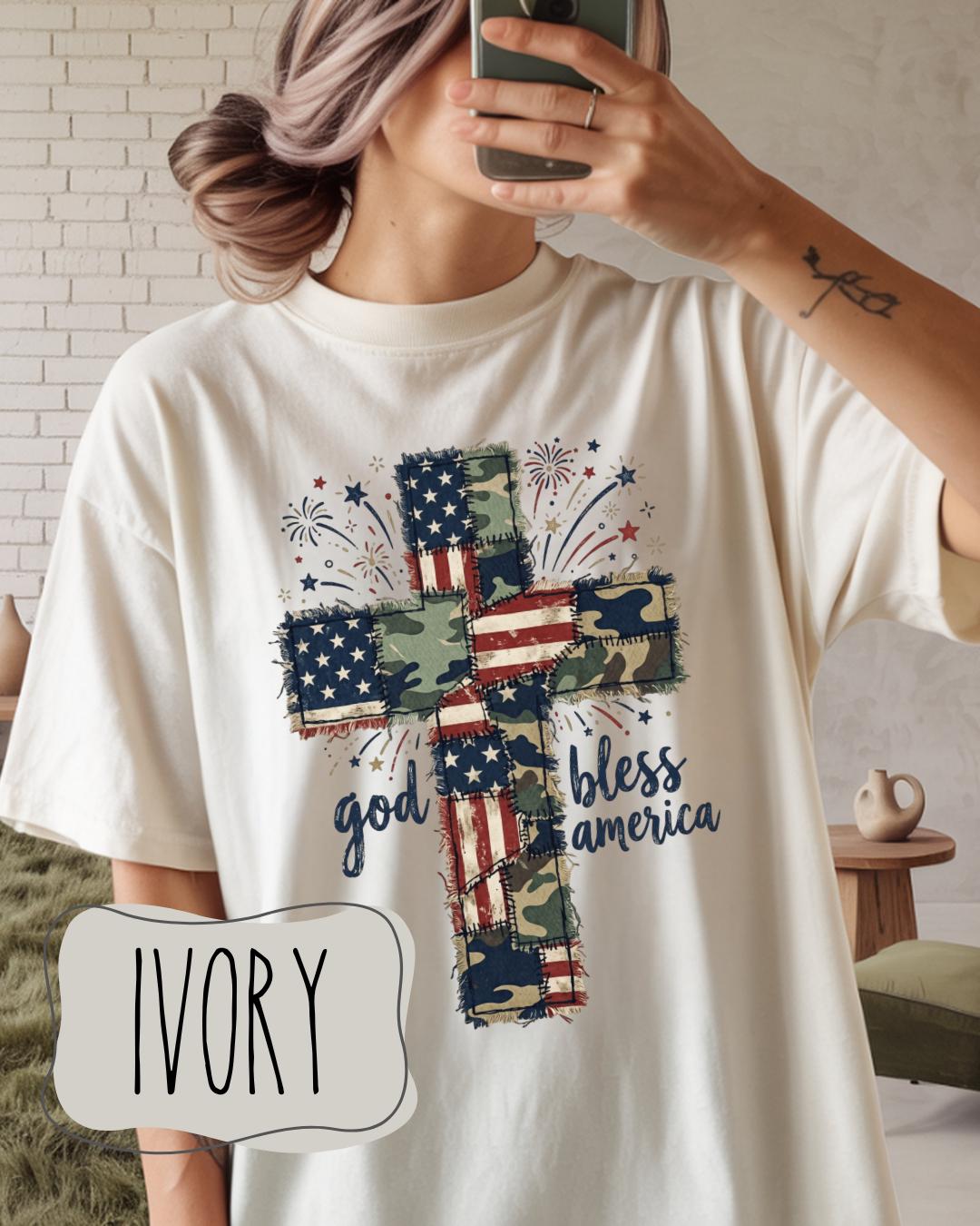 God Bless America Cross Shirt | Comfort Colors 1717 | Patriotic Faith Tee | Christian Fourth of July Shirt __etsy:8112897770