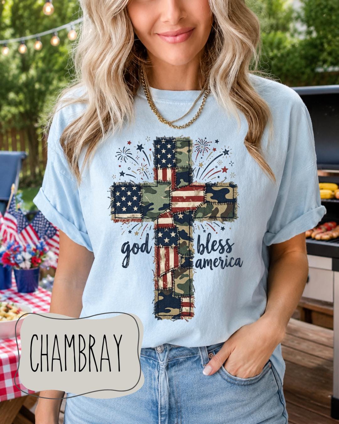 God Bless America Cross Shirt | Comfort Colors 1717 | Patriotic Faith Tee | Christian Fourth of July Shirt __etsy:8160805345