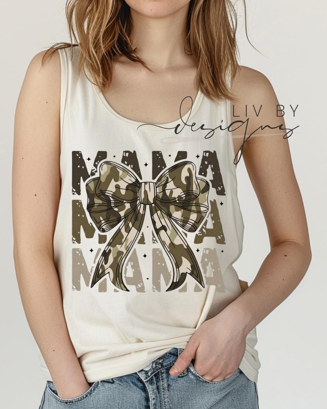 Hunting Camo Mama Comfort Colors Tank | Mother’s Day Gift | Camo and Bows Mama Shirt | Cute Mom Outfit