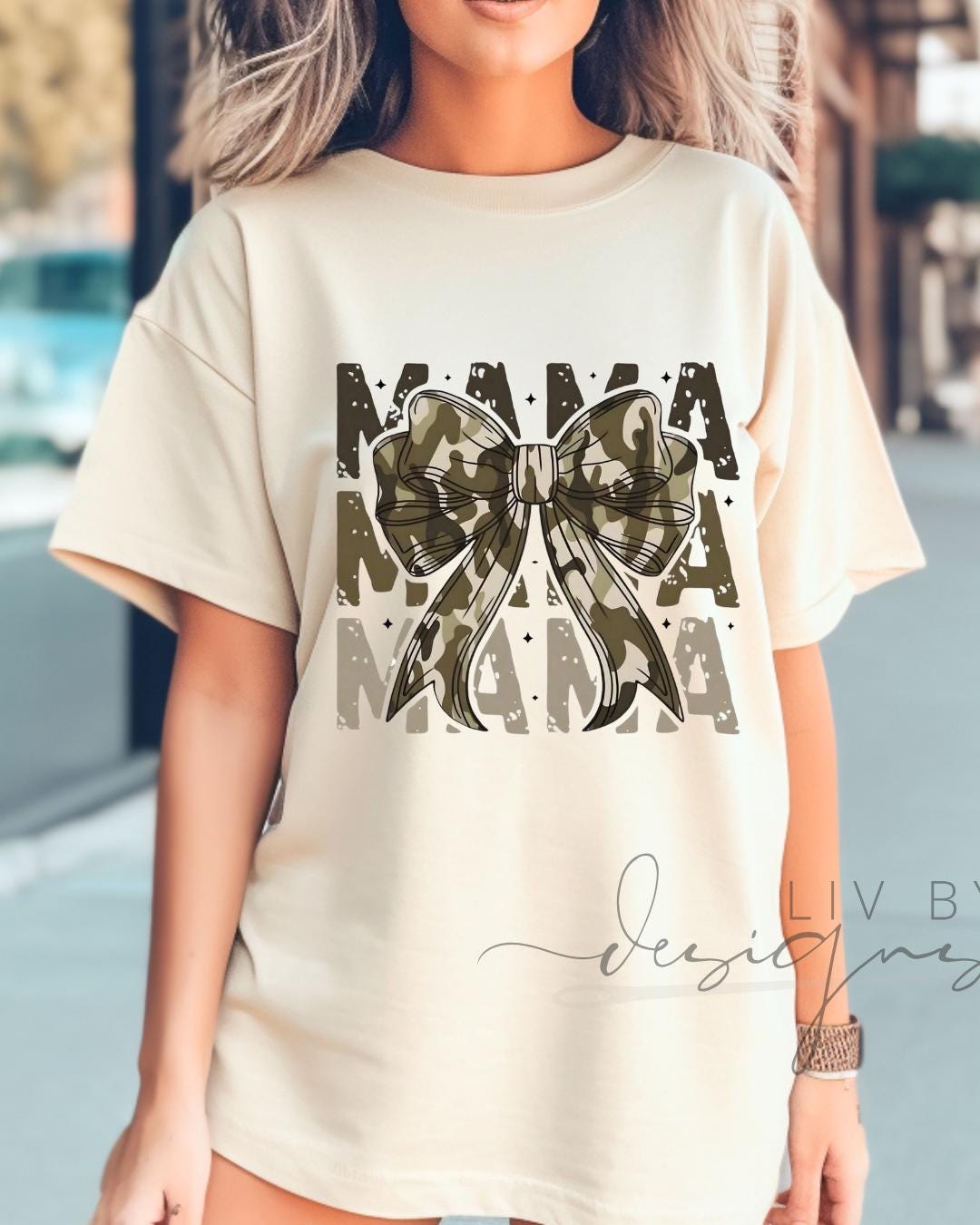 Hunting Camo Mama Comfort Colors Tee | Mother’s Day Gift | Camo and Bows Mama Shirt | Cute Mom Outfit