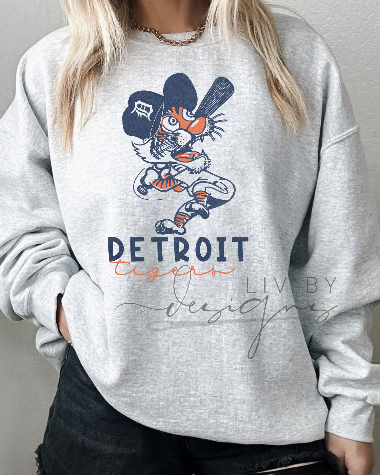 Cartoon Motor City Tigers Baseball Crewneck | Gildan Sublimated Sweatshirt | Vintage Tiger Mascot Pullover | Retro Baseball Fan Gift