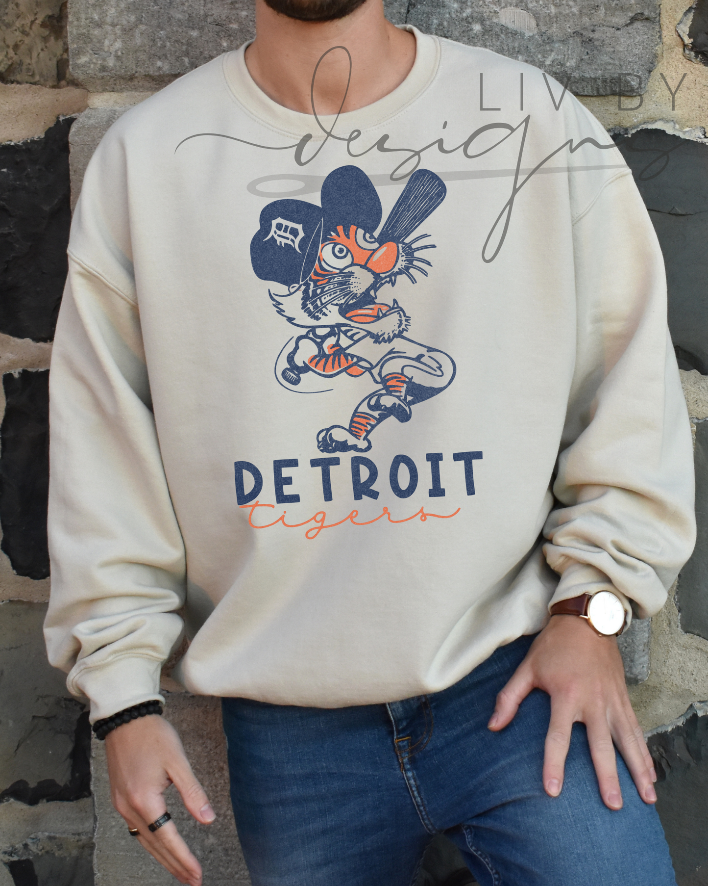 Cartoon Motor City Tigers Baseball Crewneck | Gildan Sublimated Sweatshirt | Vintage Tiger Mascot Pullover | Retro Baseball Fan Gift