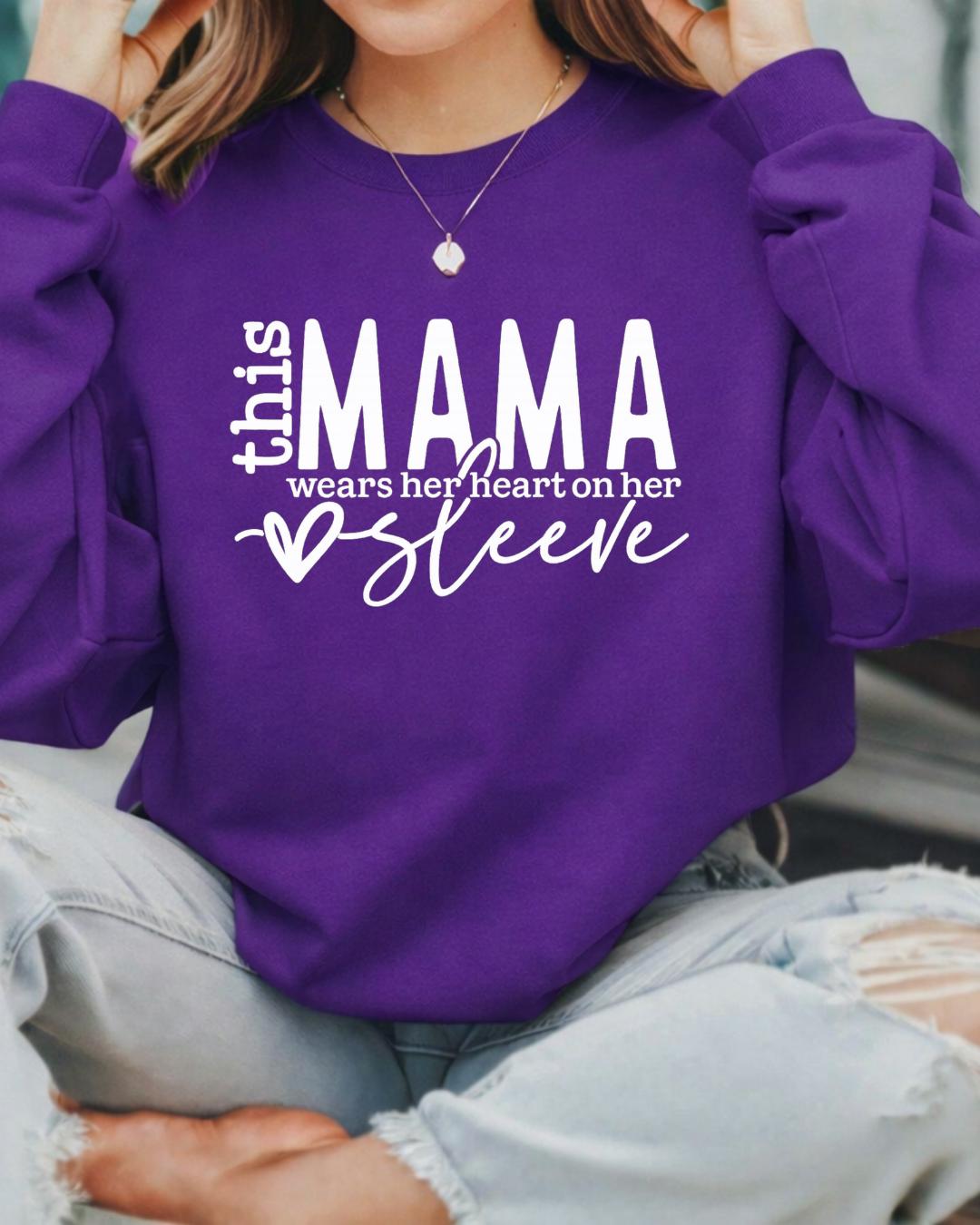 I wear my heart on my sleeve Mama Sweatshirt | Custom Mama Crewneck | Personalized Mom Gift | Gildan Crewneck Sweatshirt