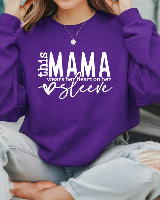 I wear my heart on my sleeve Mama Sweatshirt | Custom Mama Crewneck | Personalized Mom Gift | Gildan Crewneck Sweatshirt