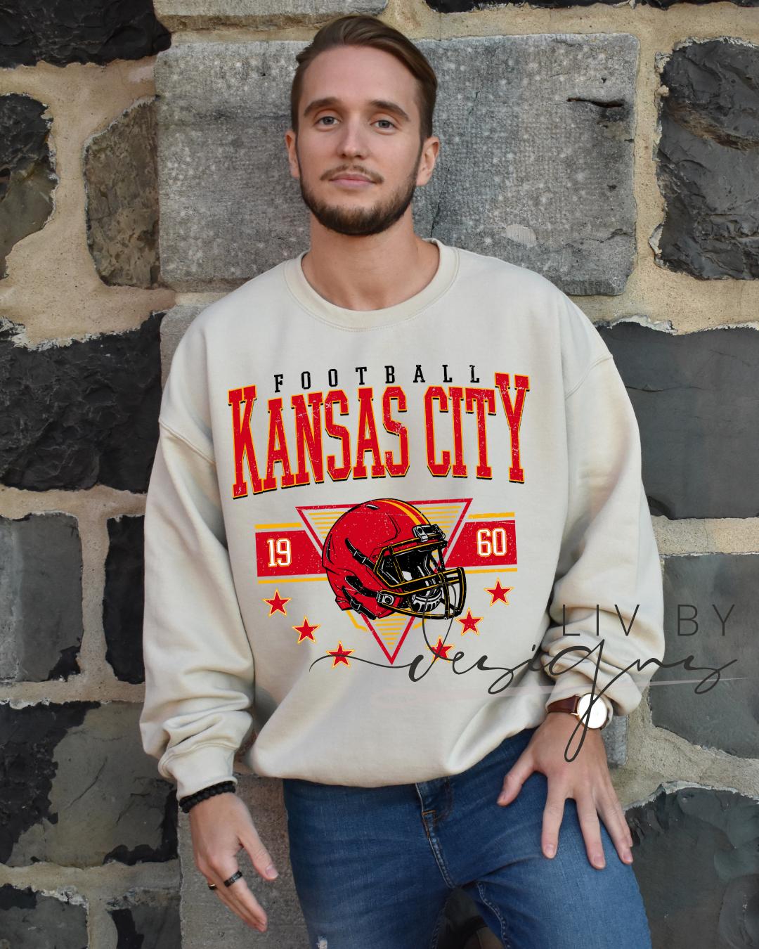 Kansas City Football Sweatshirt | Gildan Retro Helmet Crewneck