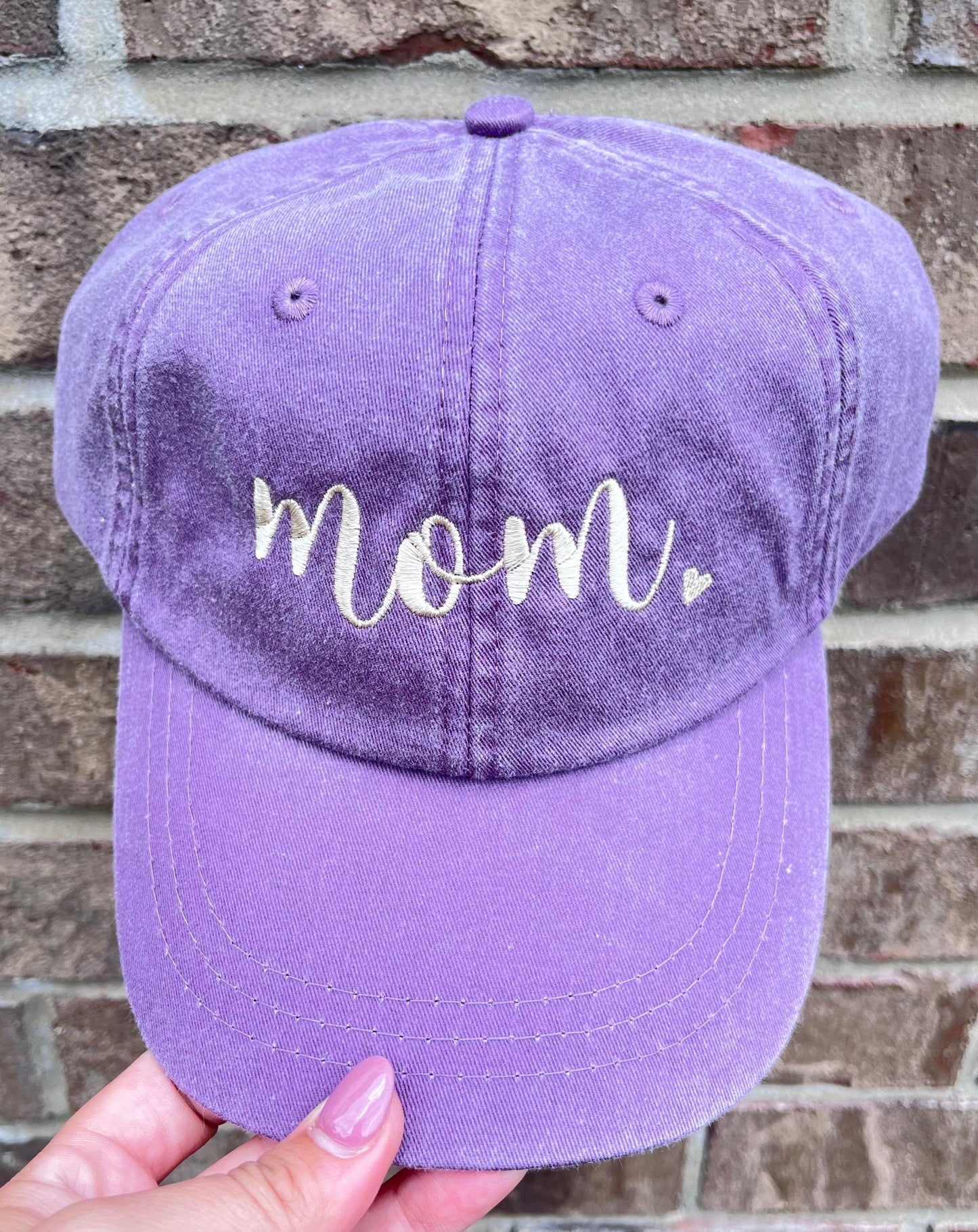 Large cursive name Baseball Cap Pigment Dyed with Leather Strap for adjustment
