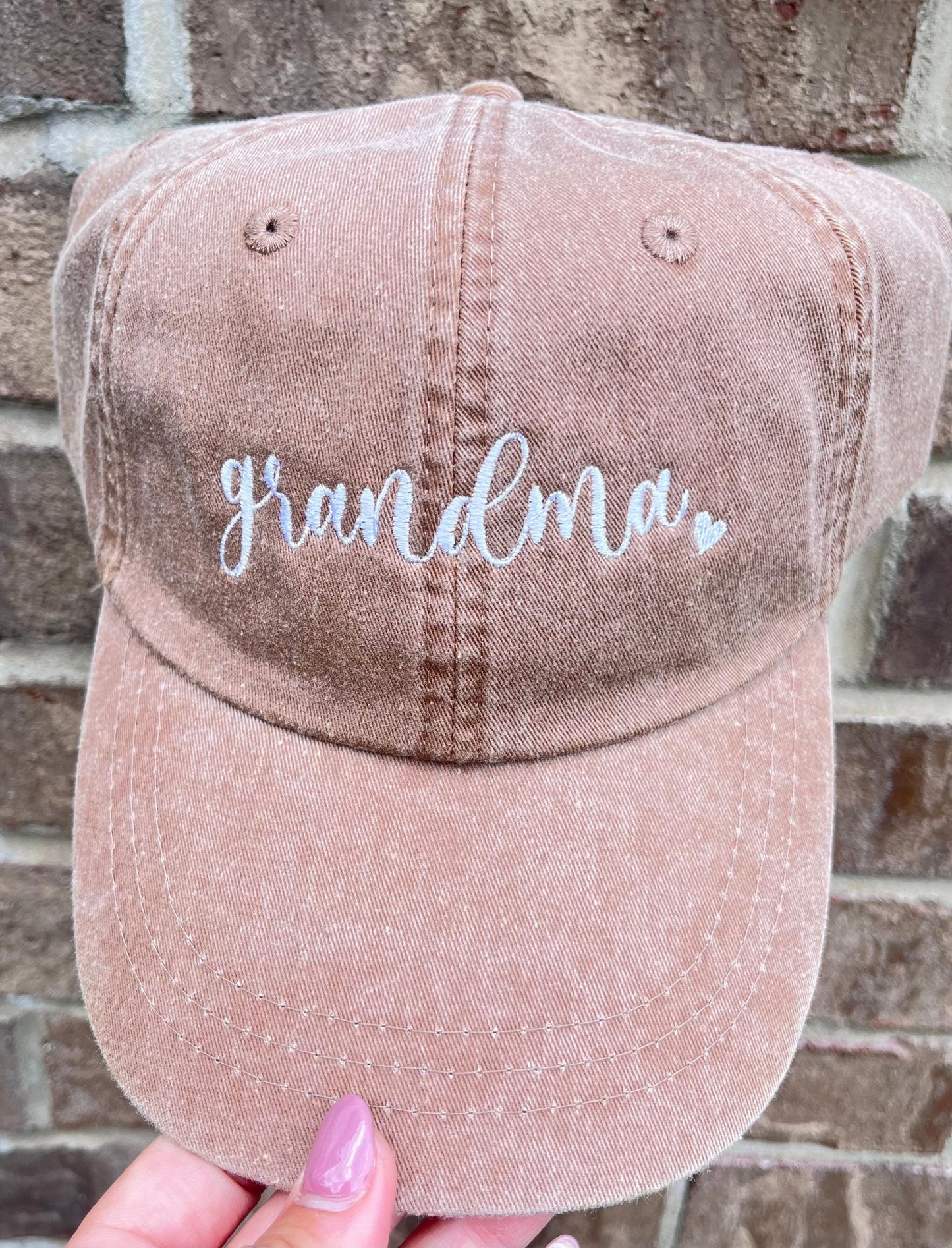 Large cursive name Baseball Cap Pigment Dyed with Leather Strap for adjustment