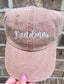 Large cursive name Baseball Cap Pigment Dyed with Leather Strap for adjustment