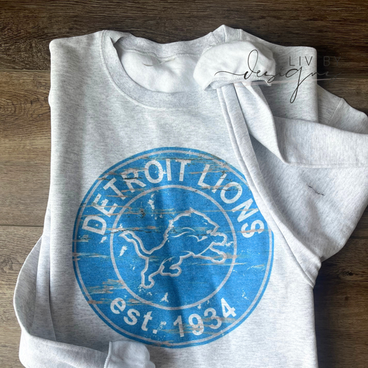 Vintage Detroit Football Circle Logo Crewneck | Football Dye Sublimated Lions Apparel