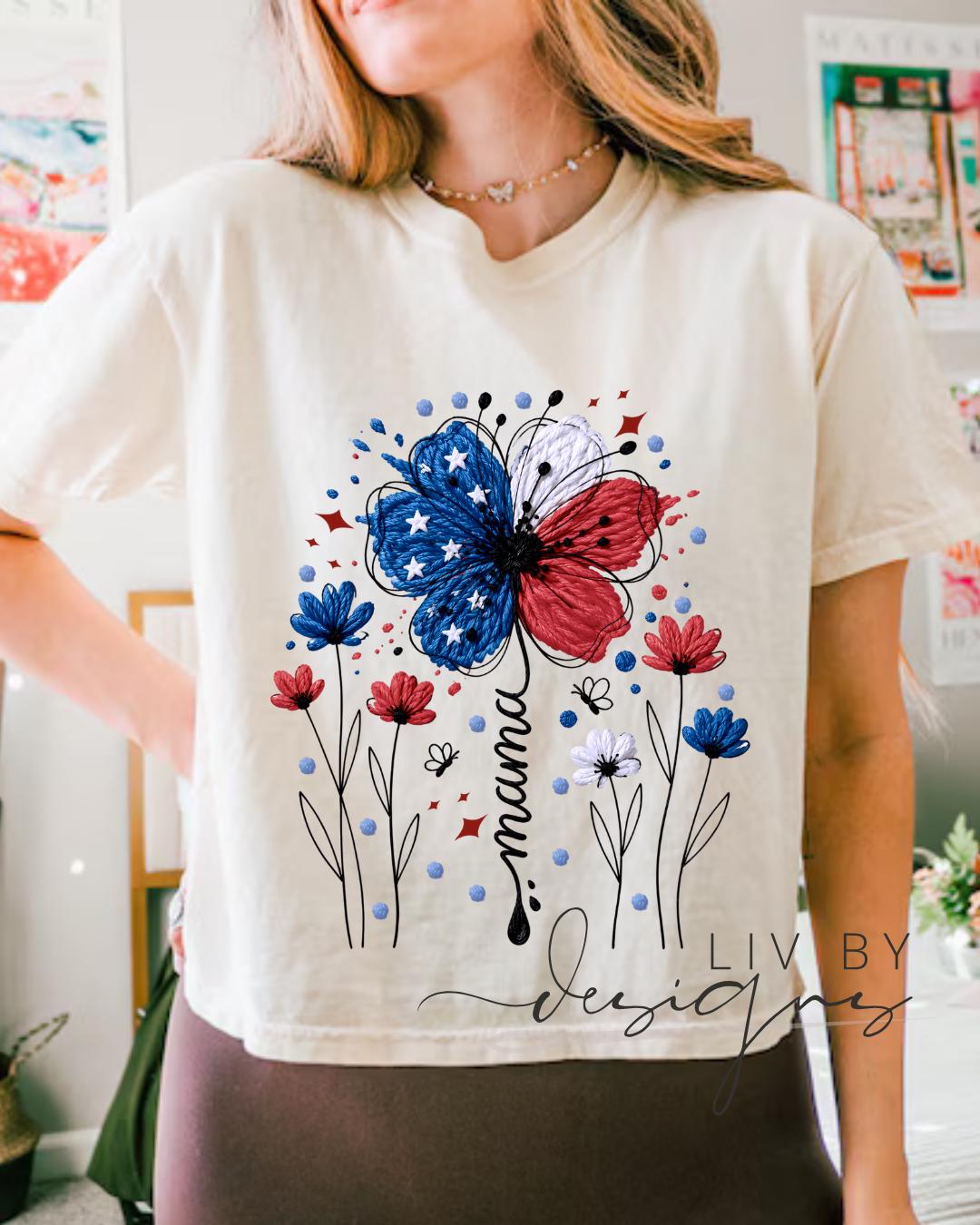 Mama Floral USA Graphic Crop Top | Comfort Colors Patriotic Mama Cropped T-shirt __etsy:8083098427