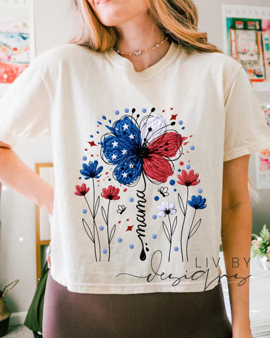 Mama Floral USA Graphic Crop Top | Comfort Colors Patriotic Mama Cropped T-shirt __etsy:8083098427