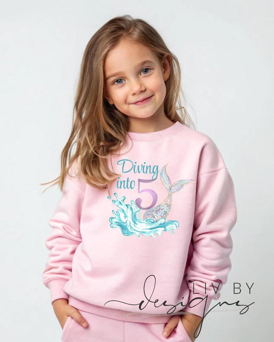 Mermaid Birthday Sweatshirt | 'Diving Into 5' Outfit