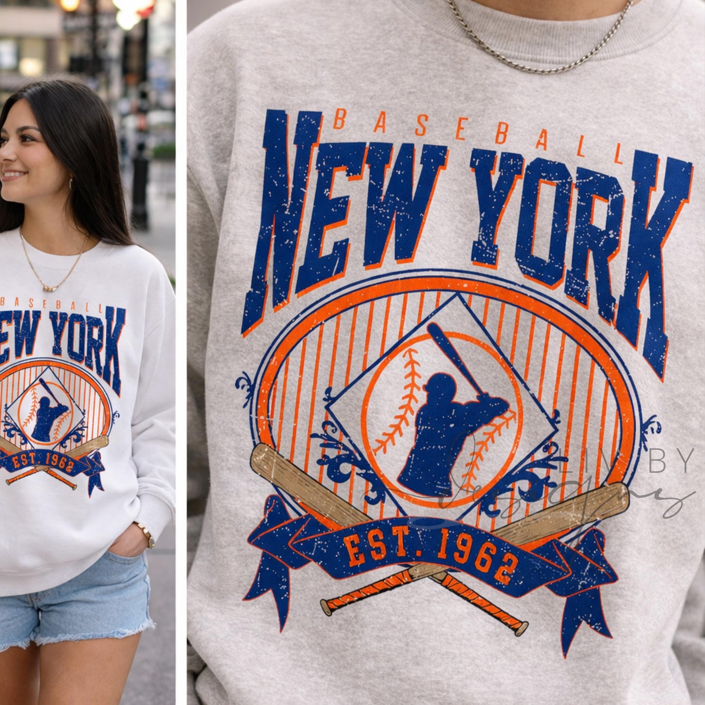 New York Baseball Distressed Graphic Crewneck Sweatshirt, Vintage Fan Top