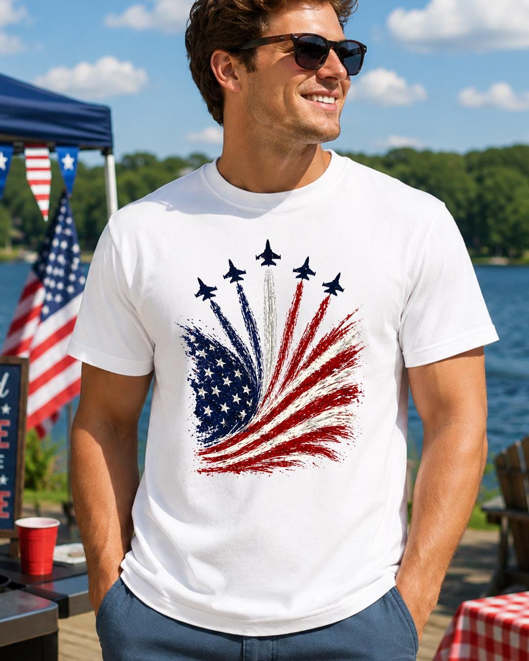 Patriotic Air Show Shirt | American Flag Fighter Jet Tee | USA Fourth of July Shirt __etsy:8165212939