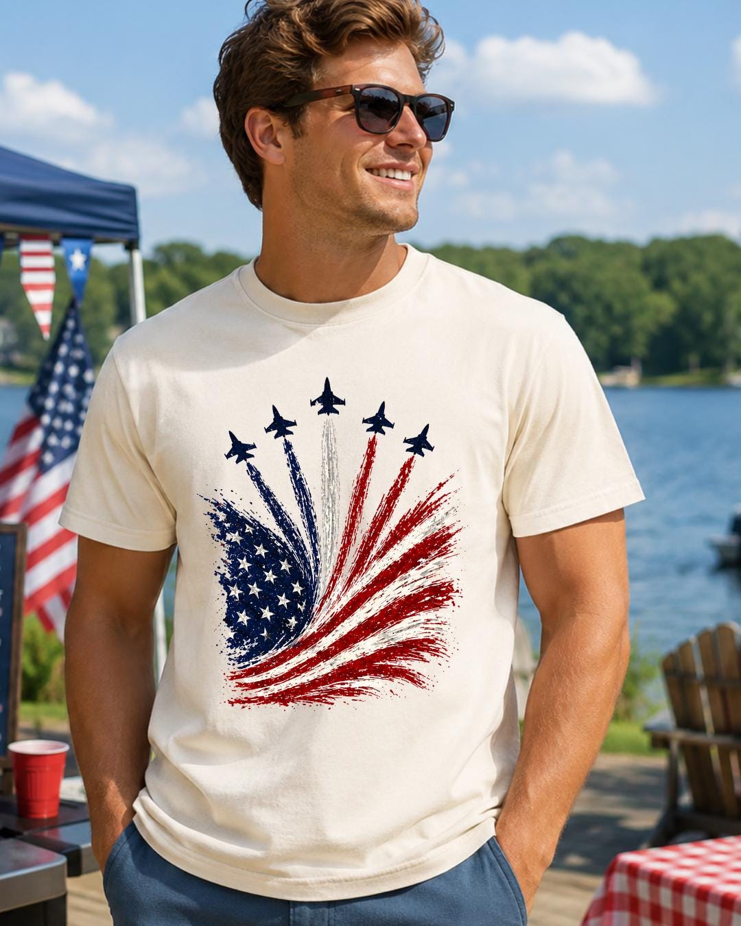 Patriotic Air Show Shirt | American Flag Fighter Jet Tee | USA Fourth of July Shirt __etsy:8165212949