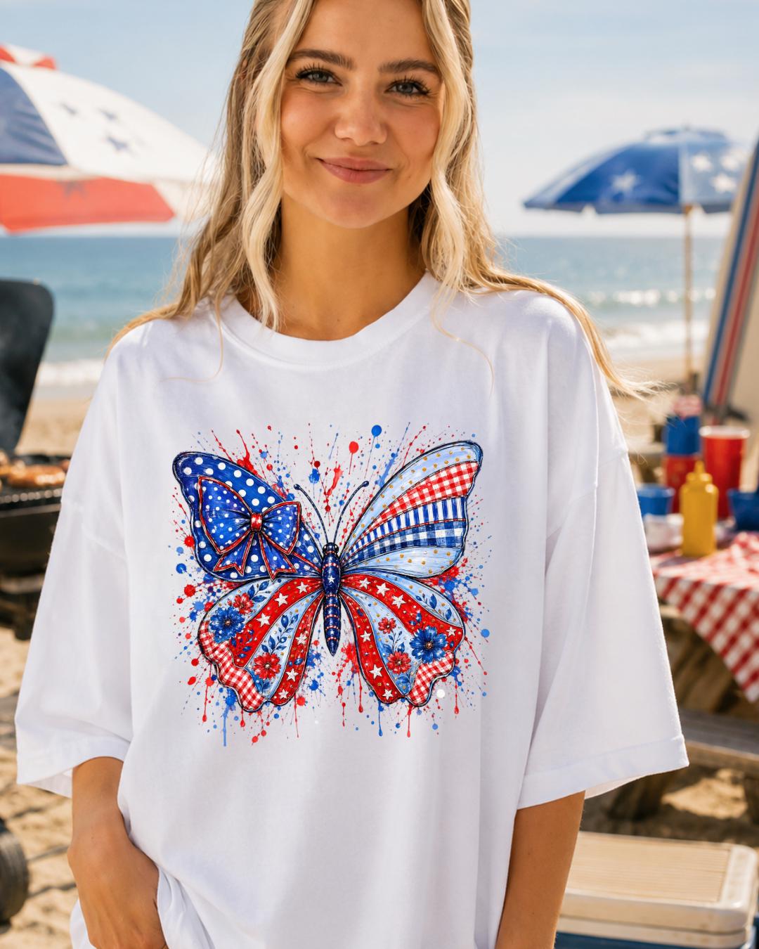 Patriotic Butterfly Shirt | Comfort Colors 1717 | Fourth of July Butterfly Tee | Coquette Americana Graphic Shirt __etsy:8112883830