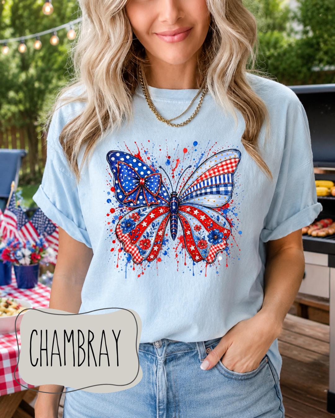 Patriotic Butterfly Shirt | Comfort Colors 1717 | Fourth of July Butterfly Tee | Coquette Americana Graphic Shirt __etsy:8112883852