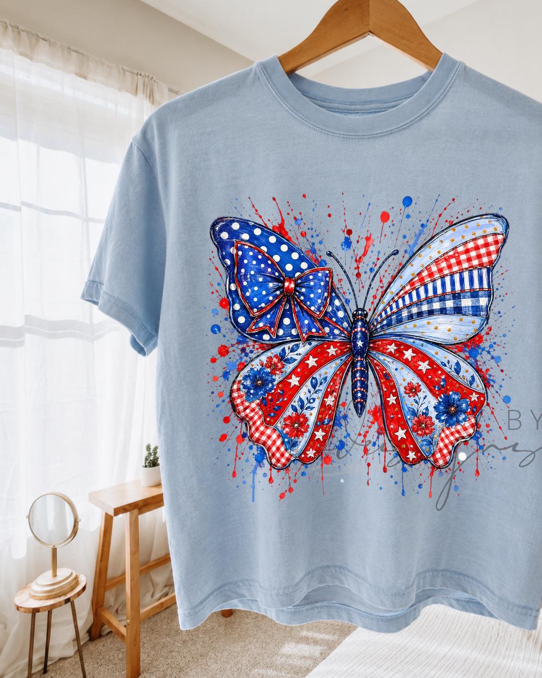 Patriotic Butterfly Shirt | Fourth of July Crop Top | USA Graphic Tee __etsy:8165264839
