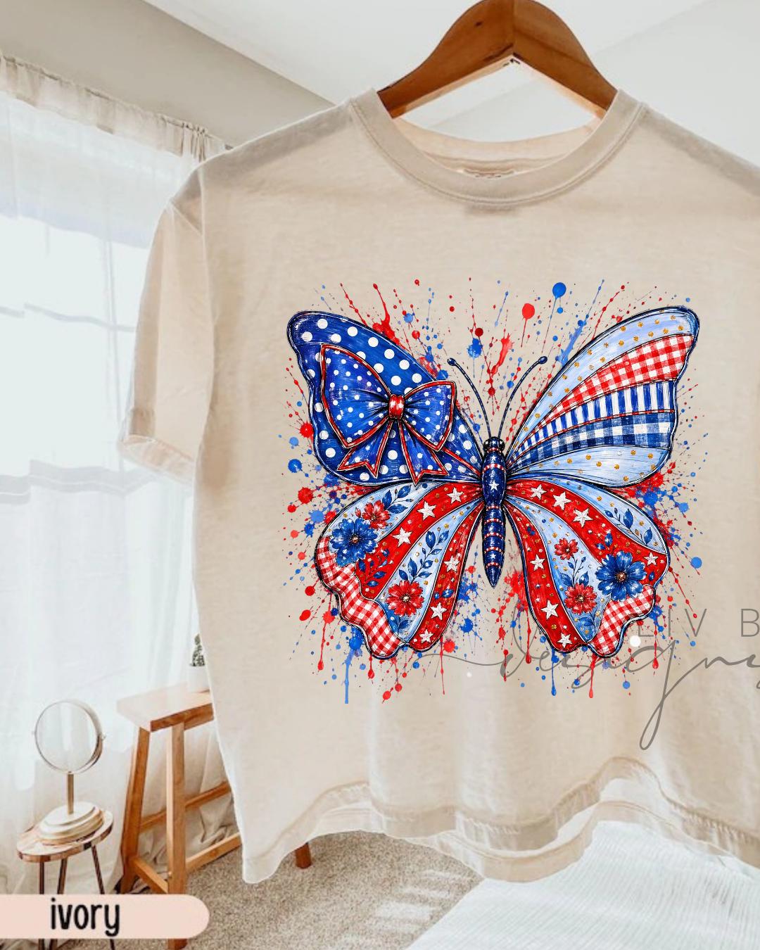 Patriotic Butterfly Shirt | Fourth of July Crop Top | USA Graphic Tee __etsy:8165264805