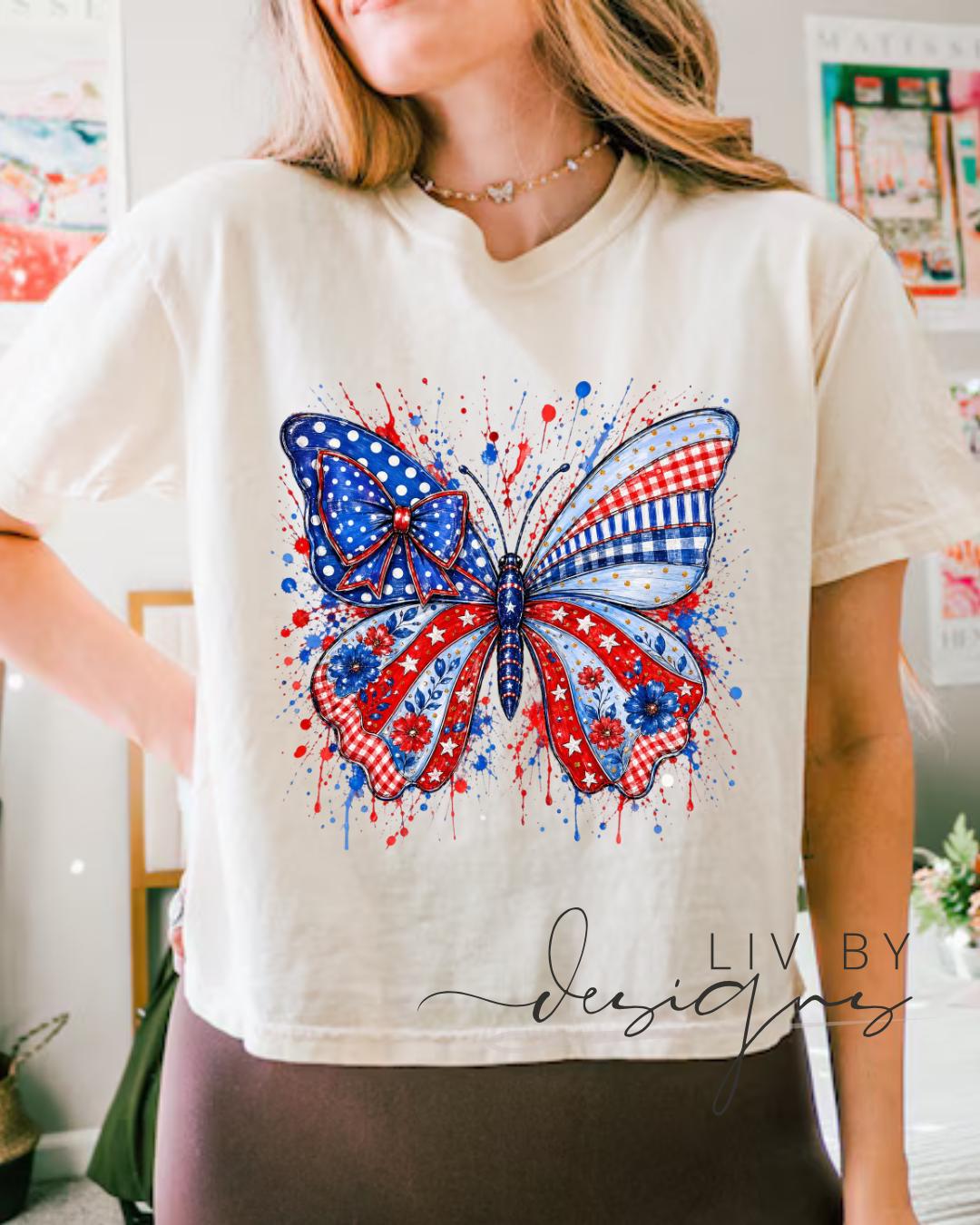 Patriotic Butterfly Shirt | Fourth of July Crop Top | USA Graphic Tee __etsy:8117357086