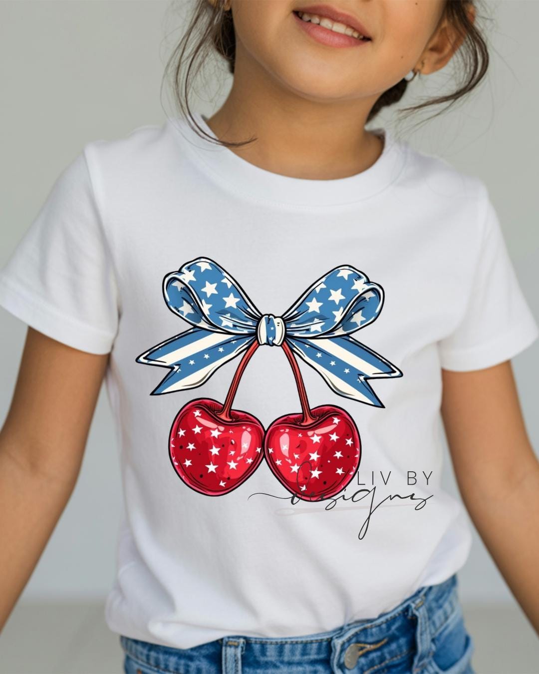 Patriotic Cherry Bow Kids Shirt | Fourth of July Toddler Tee | Red White & Blue Coquette Americana Shirt __etsy:8112673822