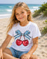 Patriotic Cherry Bow Kids Shirt | Fourth of July Toddler Tee | Red White & Blue Coquette Americana Shirt __etsy:8160584123