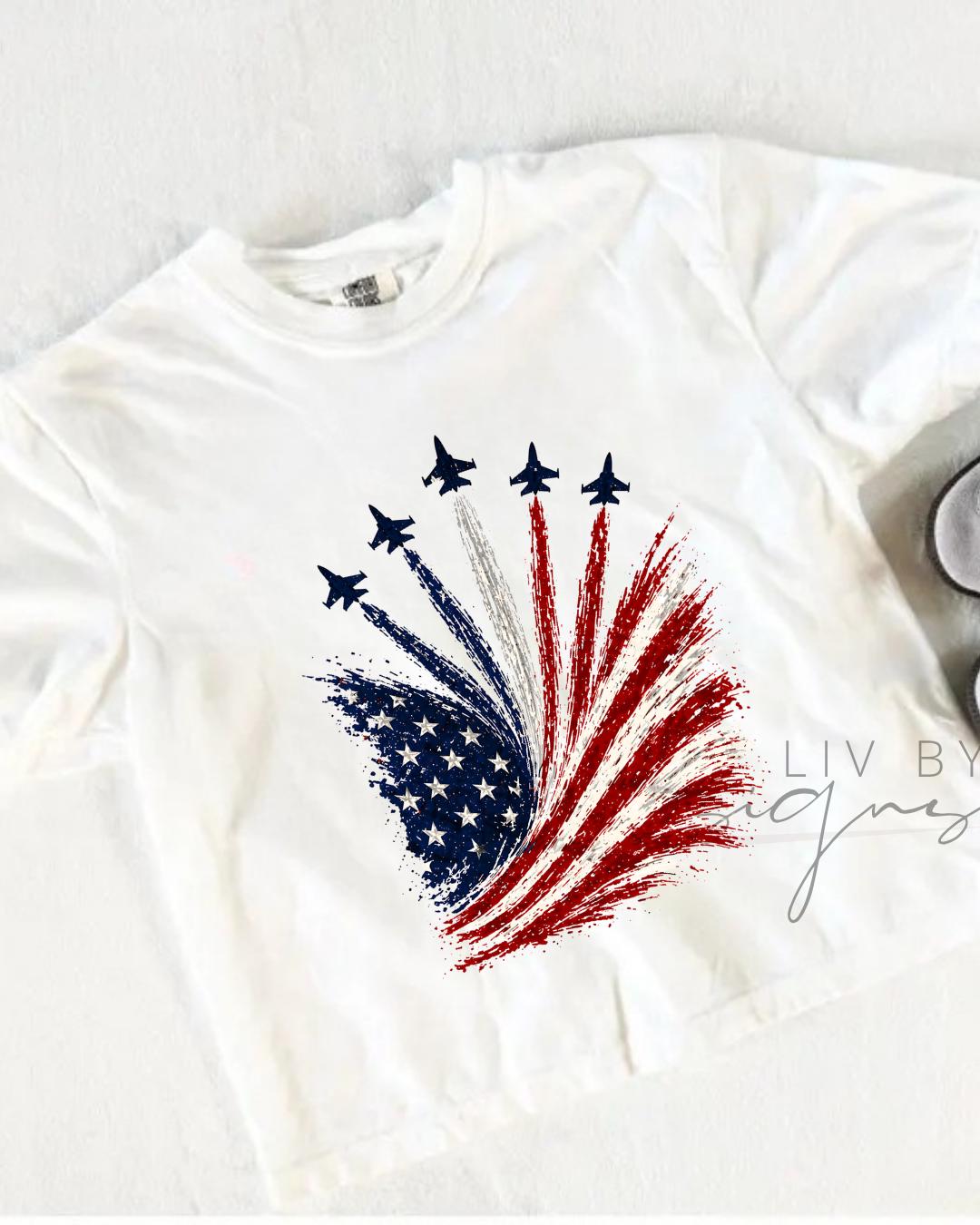 Patriotic Jet Flag Comfort Colors Crop Top | USA Air Show Shirt | Military Aircraft Shirt __etsy:8165306053