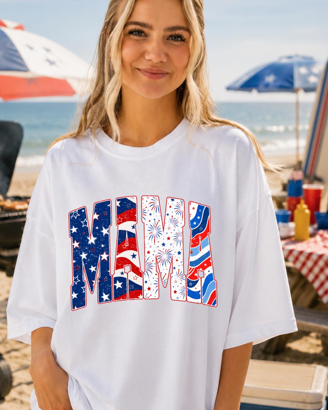 Patriotic Mama Shirt | Comfort Colors 1717 | Fourth of July Mom Tee | Red White & Blue Graphic Shirt __etsy:8160751521