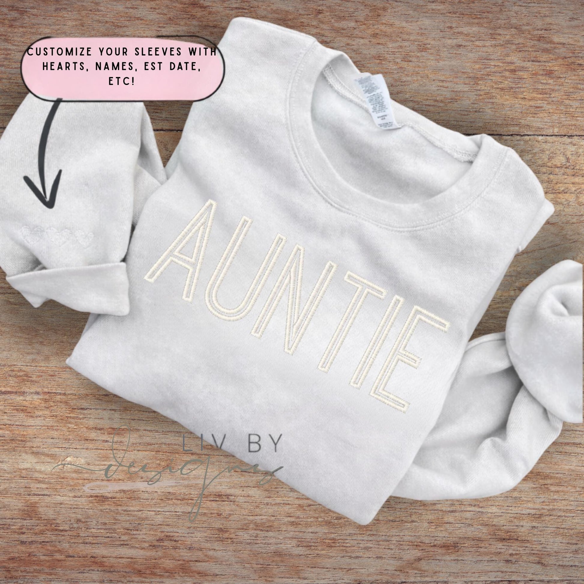 Personalized Auntie Crewneck Embroidered Sweatshirt, New Aunt Gift Baby Announcement to sister, Neutral Auntie Sweatshirt, Custom Name Crew