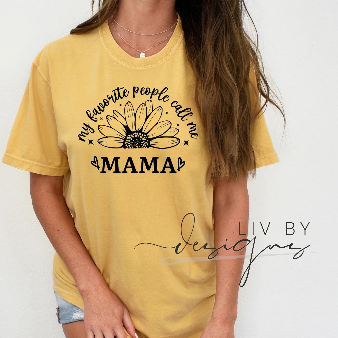 Mustard Comfort Colors Mimi t-shirt with nature graphic, DTF printed design