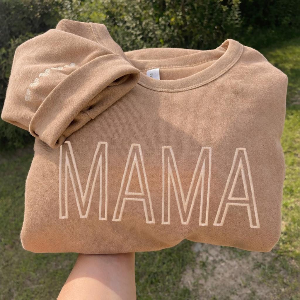 Personalized Mama Crewneck Embroidered Sweatshirt, Mother's Day Gift Under 40, Neutral Aesthetic Mama Sweatshirt, Custom Name Crewneck