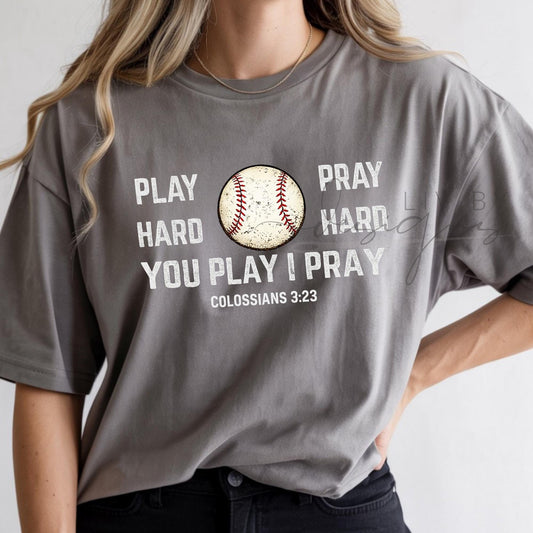 Play Hard Pray Hard Baseball Tee | Comfort Colors Vintage Graphic Shirt