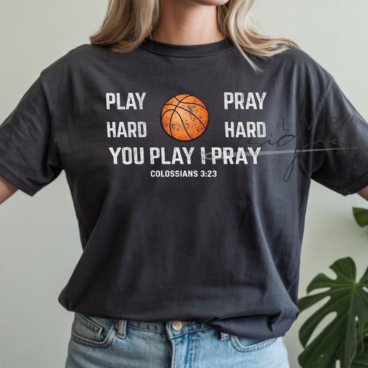 Play Hard Pray Hard Basketball Tee | Comfort Colors Vintage Faith Shirt