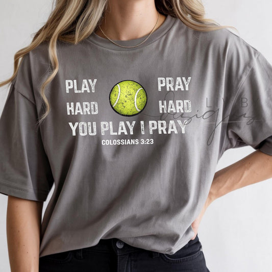 Play Hard Pray Hard Tennis Graphic Tee | Comfort Colors Vintage Sportswear