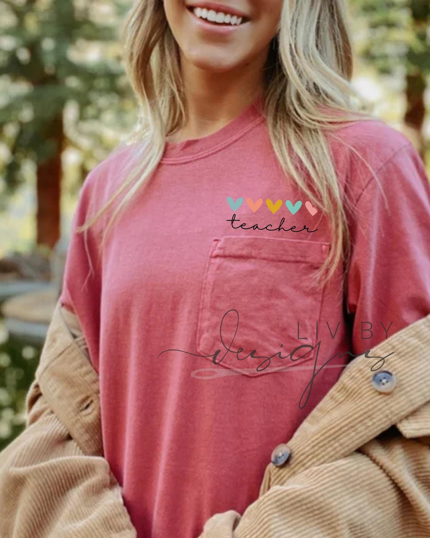 Rainbow Heart Teacher Pocket Tee | Comfort Colors Shirt