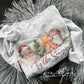 Vintage Christmas crewneck sweatshirt with Santa, gingerbread, cocoa and tree sublimation design on ash grey Gildan sweater
