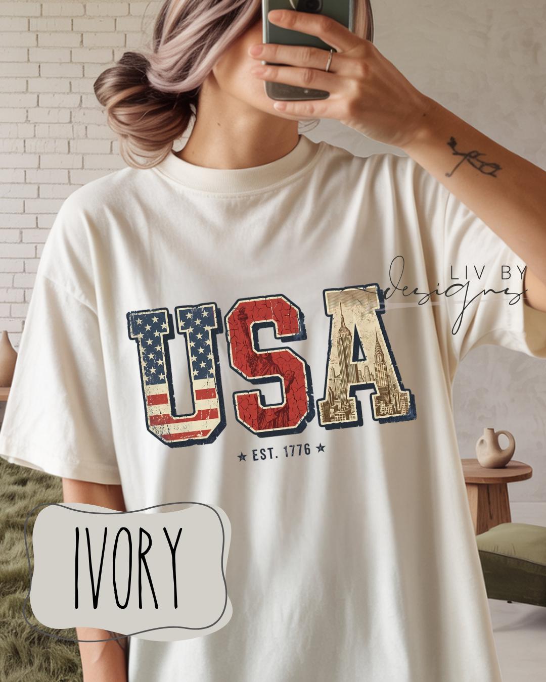 Retro USA Graphic Tee | Comfort Colors Patriotic 4th of July T-Shirt __etsy:8037177080