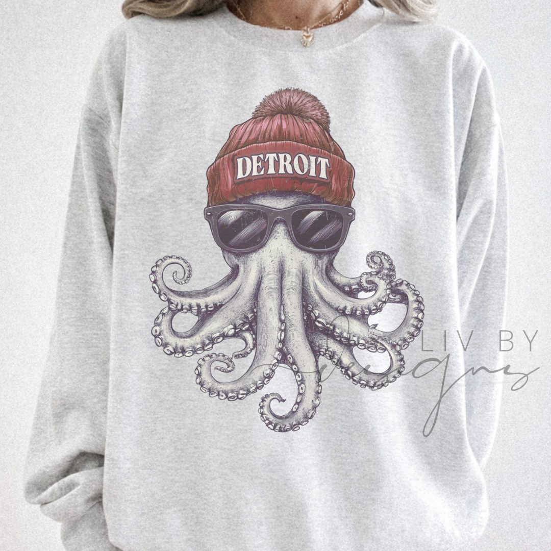 Detroit Hockey Crewneck Sweatshirt, Hockey Fan Pullover, Ash Gray Gildan Blend