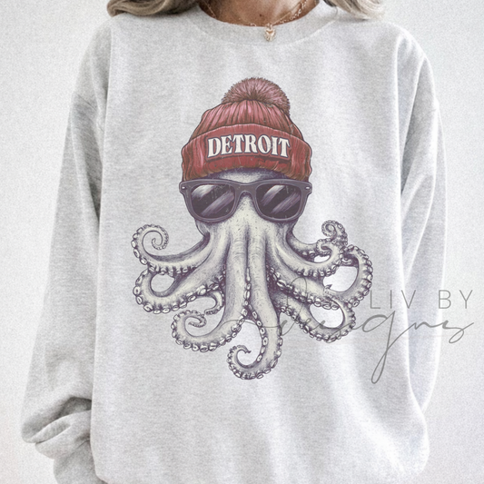 Detroit Hockey Crewneck Sweatshirt, Hockey Fan Pullover, Ash Gray Gildan Blend