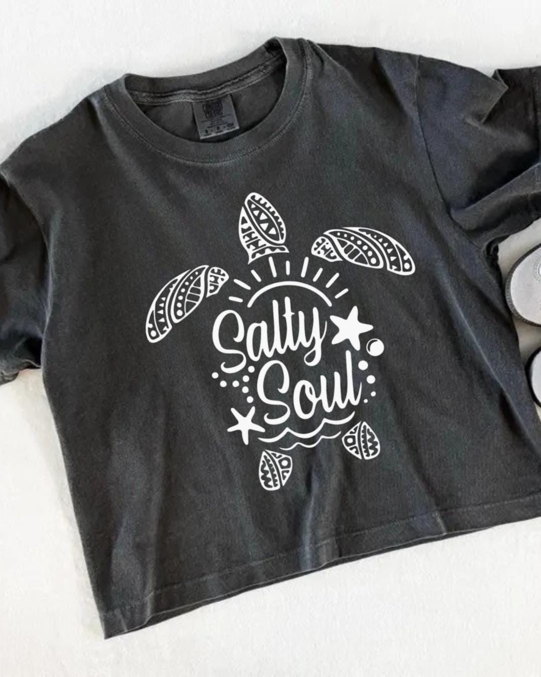 Salty Soul Summer Comfort Colors Crop Tee | Summer Boating Graphic Tee | Salty soul turtle loving tee __etsy:8043169274