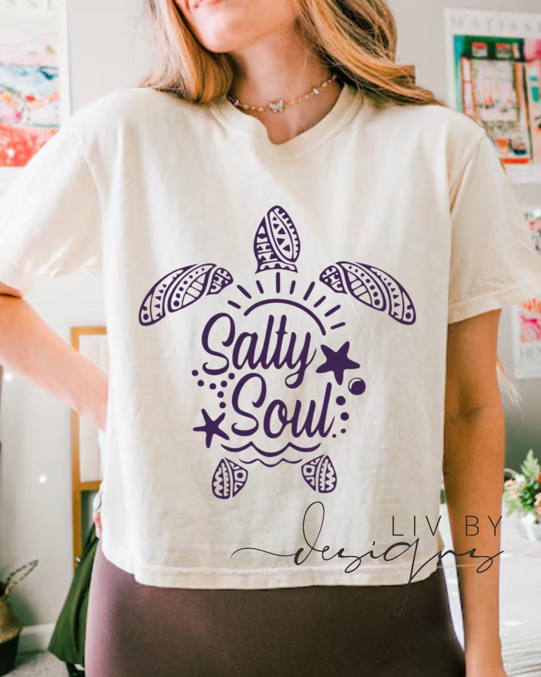 Salty Soul Summer Comfort Colors Crop Tee | Summer Boating Graphic Tee | Salty soul turtle loving tee __etsy:8043169278