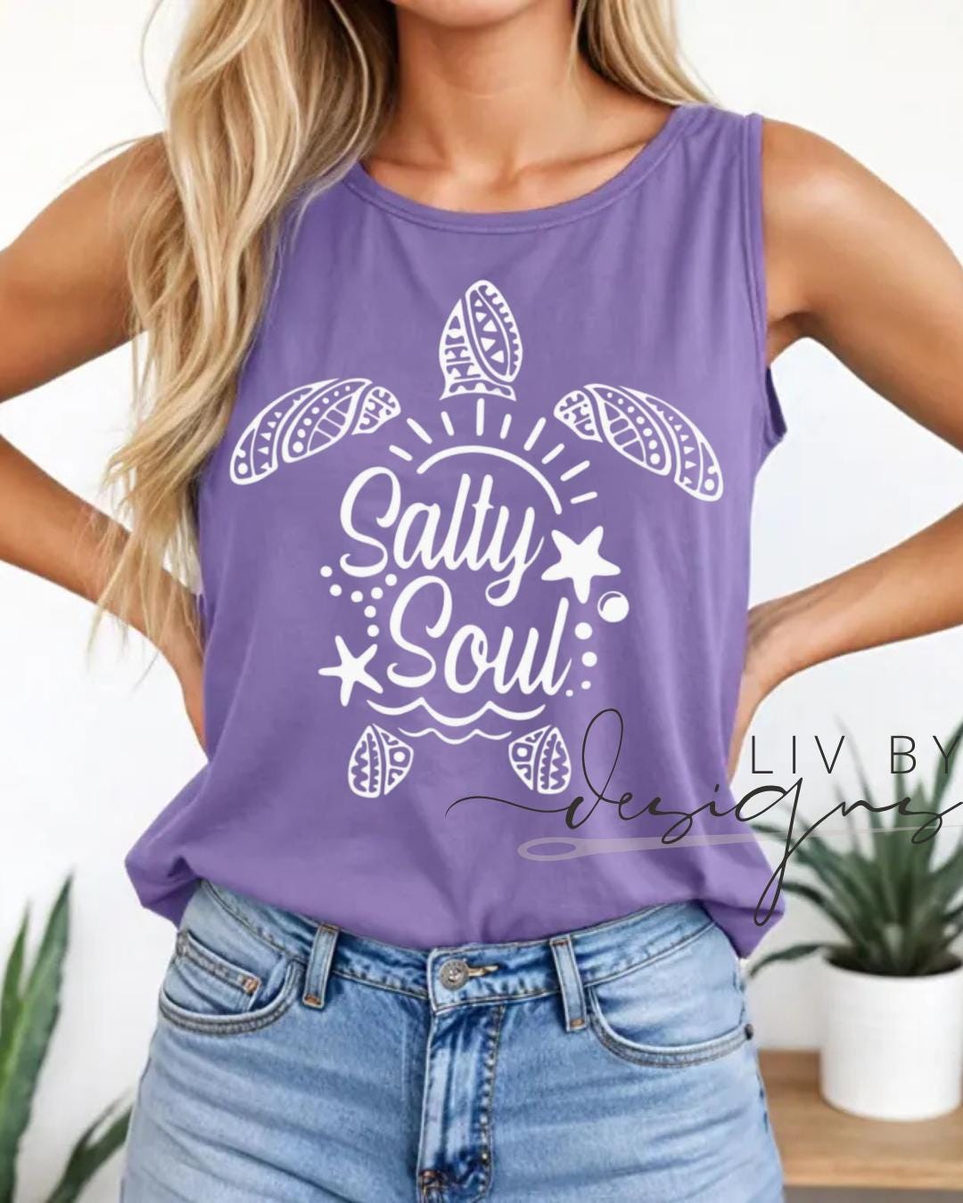 Salty Soul Summer Tank, Comfort Colors | Summer Boating Graphic, Salty Soul Turtle Loving Tank