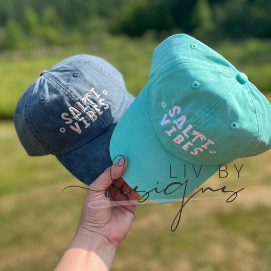 Salty Vibes Embroidered Dad Hat | Pigment-Dyed Beach Cap