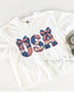 Stars and Stripes Faux Embroidery Design USA Graphic Crop Top | Bow & Print Patriotic 250th Anniversary Cropped T-shirt for the 4th of July __etsy:8153540281